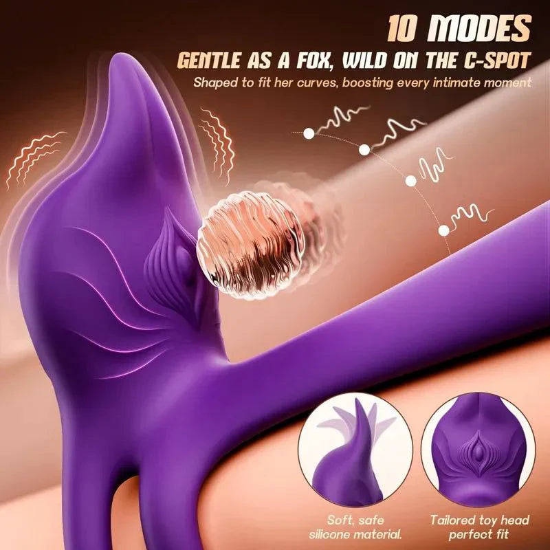 Vibrating Cock Ring Couples Sex Toys - Dual Penis Ring Vibrator with Fox-Shaped Clitoral Stimulator & 4.6in G Spot Vibrator, 10 Vibration Adult Toys for Men Women, Female Sex S&M Floggers
