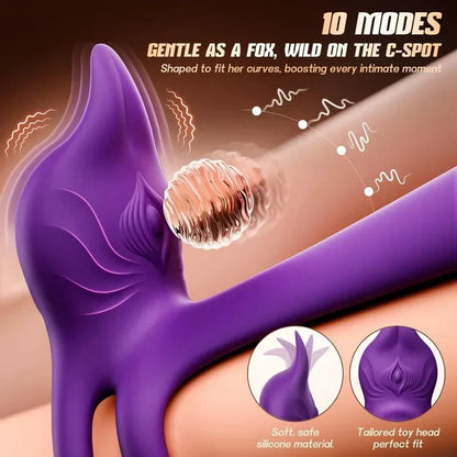 Vibrating Cock Ring Couples Sex Toys - Dual Penis Ring Vibrator with Fox-Shaped Clitoral Stimulator & 4.6in G Spot Vibrator, 10 Vibration Adult Toys for Men Women, Female Sex S&M Floggers