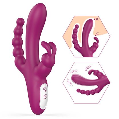 Waterproof Silicone Triple-Action Rabbit Massager