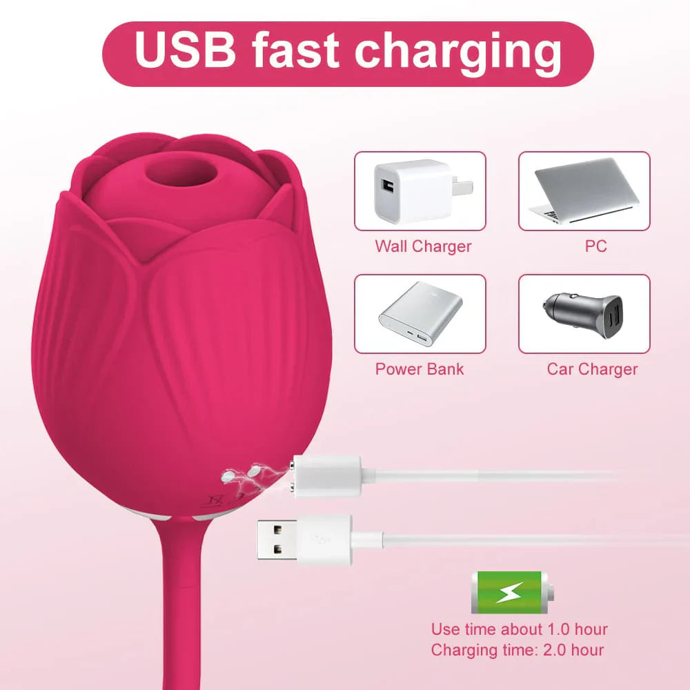 2-in-1 Rose Design Personal Massager – Features Dual-Ended Function and 10 Gentle Wave Modes